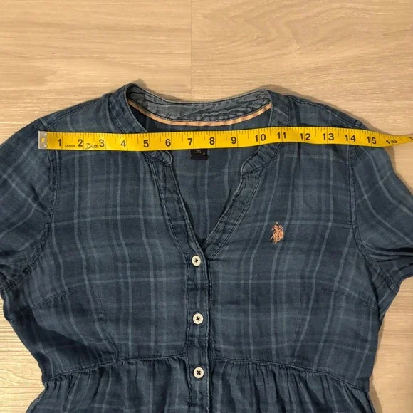 U.S. Polo Assn. Plaid Tunic Shirt Women Blue Button Down Long Sleeve Size Medium - Picture 6 of 15